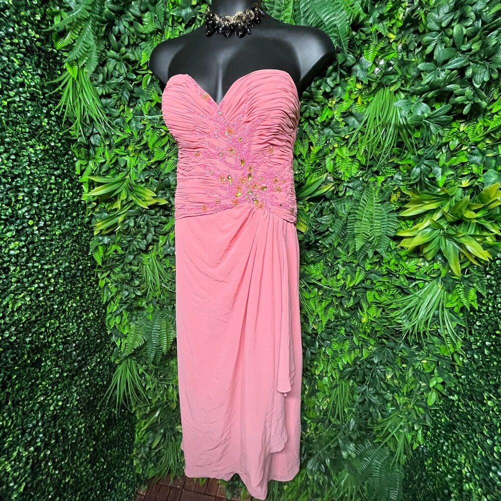 Women Dress 20 Dusty Pink Long Formal Beaded Pleated Prom Fairy May Queen 1088